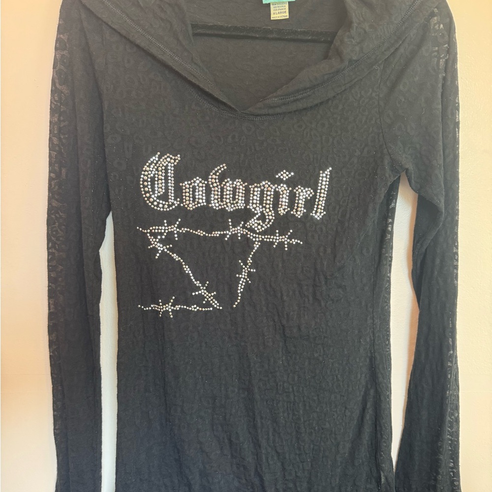 Stylish Black Long Sleeve Cowgirl Top